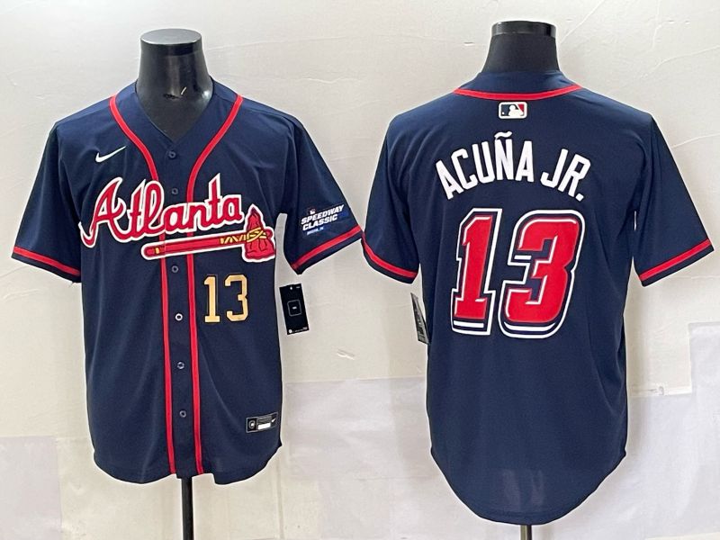 Men Atlanta Braves 13 Acuna jr Drak Blue Nike 2025 MLB Jersey style 05